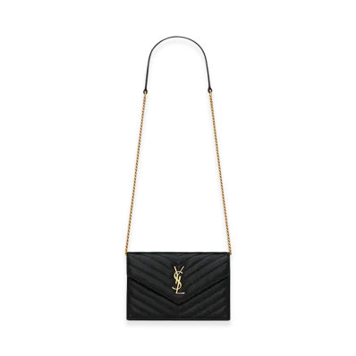 Saint Laurent Women's 'Envelope Cassandre' Wallet On Chain "Black"