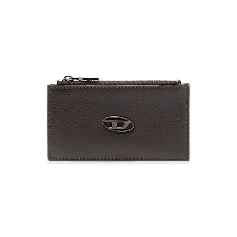 Diesel Hissu Evo Card Holder Iii Flat Card Holder In Grainy Leather "Dark Brown"