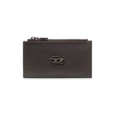 Diesel Hissu Evo Card Holder Iii Flat Card Holder In Grainy Leather "Dark Brown"