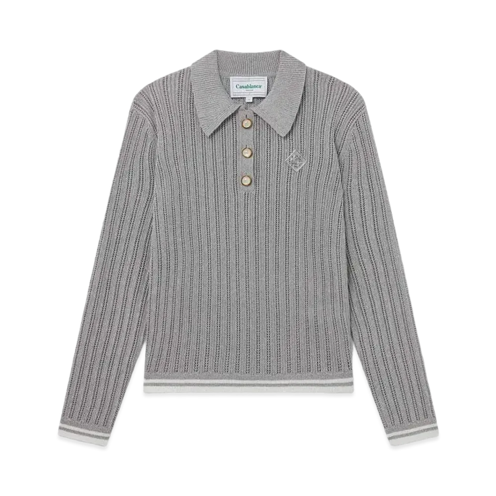 Casablanca Silver Long Sleeve Polo Shirt "Silver"