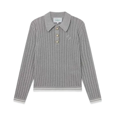 Casablanca Silver Long Sleeve Polo Shirt "Silver"