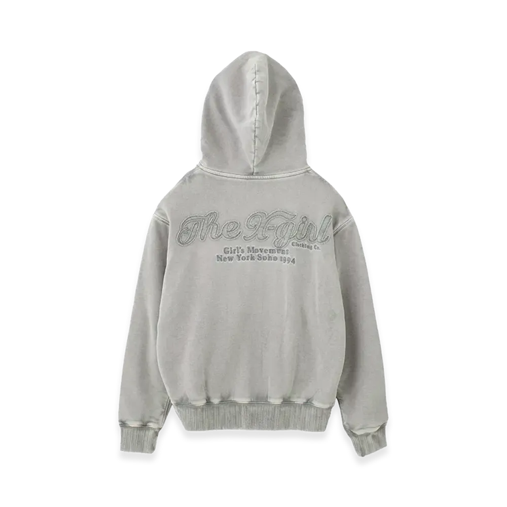 X-Girl Women's Bleached Logo Patch Zip Up Sweat Hoodie "Grey"