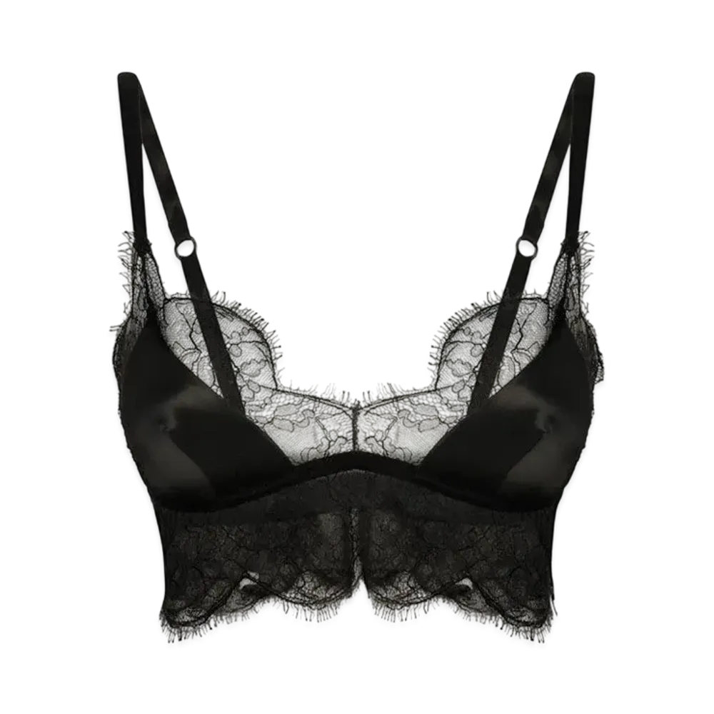 DOLCE&GABBANA Soft-Cup Satin Bralette With Lace Detailing "Black"