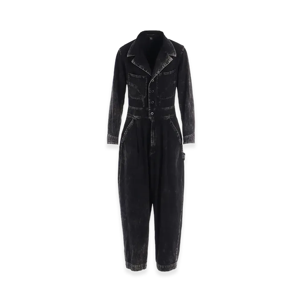 Y's 6oz Denim Chemical Wash Jumpsuit "Black"