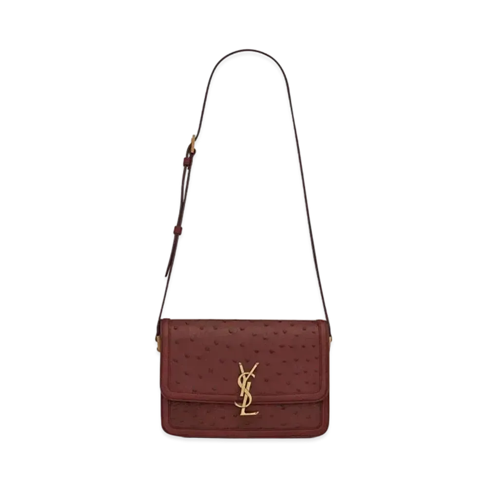 Saint Laurent Solferino Medium Satchel In Ostrich "Rubis"