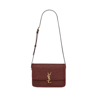 Saint Laurent Solferino Medium Satchel In Ostrich "Rubis"