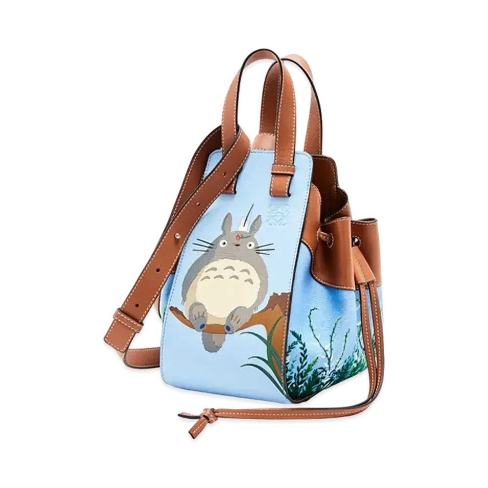 LOEWE x My Neighbor Totoro Small Hammock Drawstring In Classic Calfskin and Linen "Light Blue"