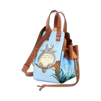 LOEWE x My Neighbor Totoro Small Hammock Drawstring In Classic Calfskin and Linen "Light Blue"