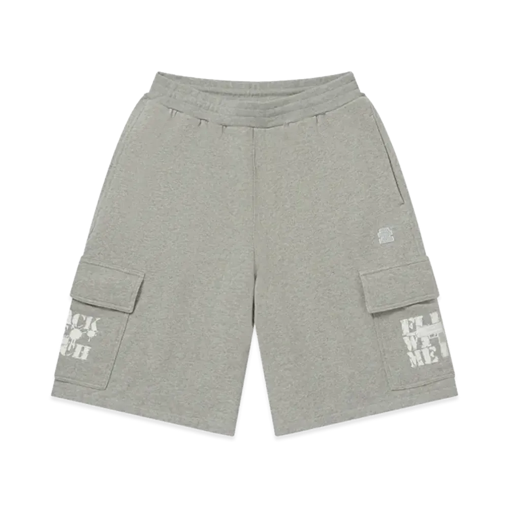 BlackEyePatch x FLEX WIT ME CYPHER FWM Yoko Logo Sweat Cargo Baggy Shorts "Heather Gray"