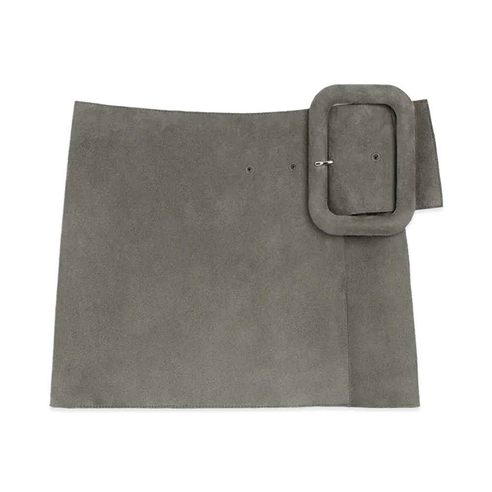 AMI PARIS Goat Leather Big Buckle Belted Mini Skirt "Grey"