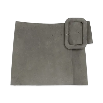 AMI PARIS Goat Leather Big Buckle Belted Mini Skirt "Grey"