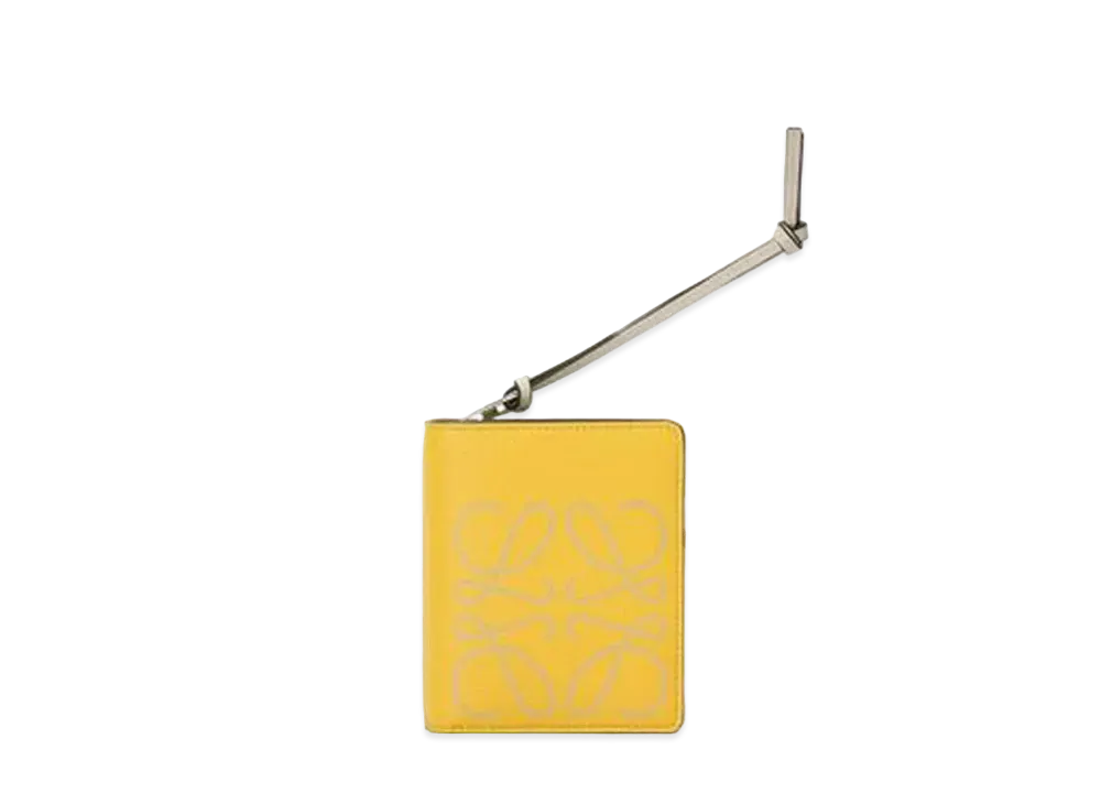 LOEWE Brand Compact Zip Wallet In Calfskin "Mustard / Light Oat"