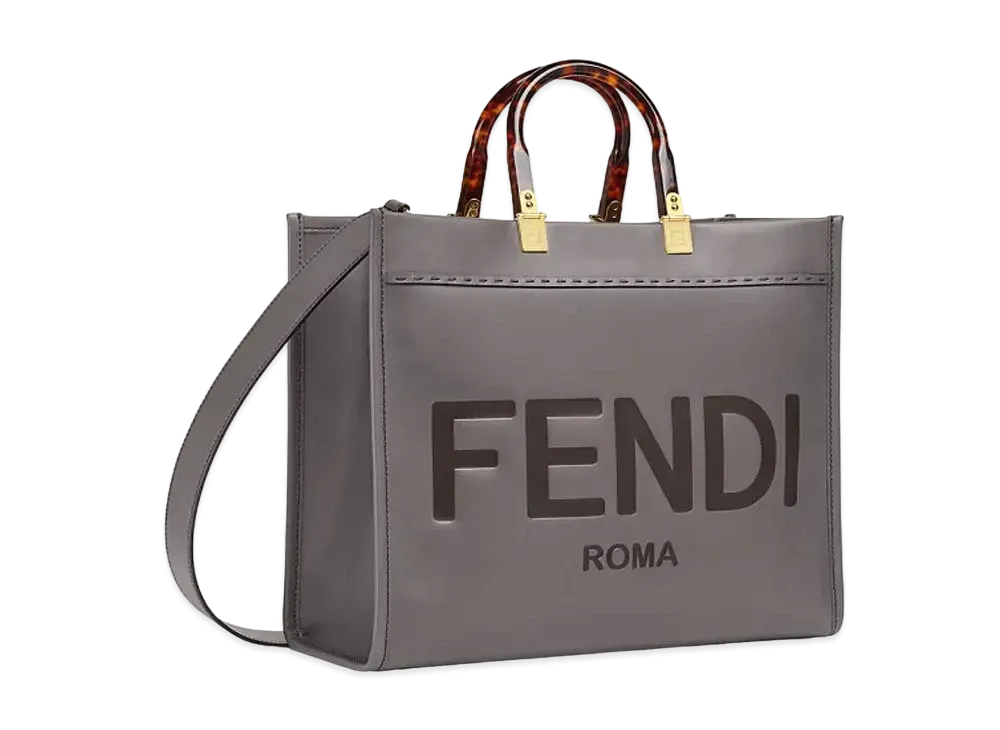 FENDI Sunshine Medium Leather Shopper "Gray"