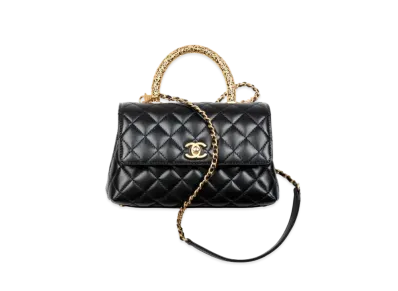 CHANEL Top Handle Flap Bag Calfskin "Black"
