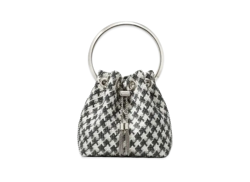 Jimmy Choo Bon Bon Satin Star Houndstooth Print Mini Bag With Crystal Embellishment "Latte/Black"