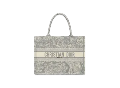 Dior Book Tote Small Bag Towal De Juy Reverse Embroidery "Gray"