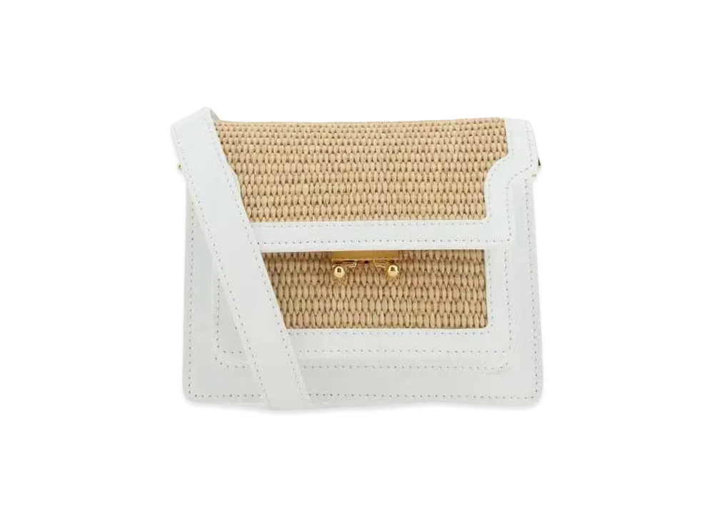 Marni Calf And Raffia Trunk Soft Bag "Sand/White"