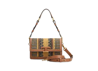 TOD'S Timeles Fabric & Leather Shoulder Bag Mini "Brown/Yellow/Black"