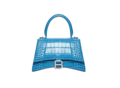 BALENCIAGA Hourglass Small Handbag Crocodile Embossed "Blue"