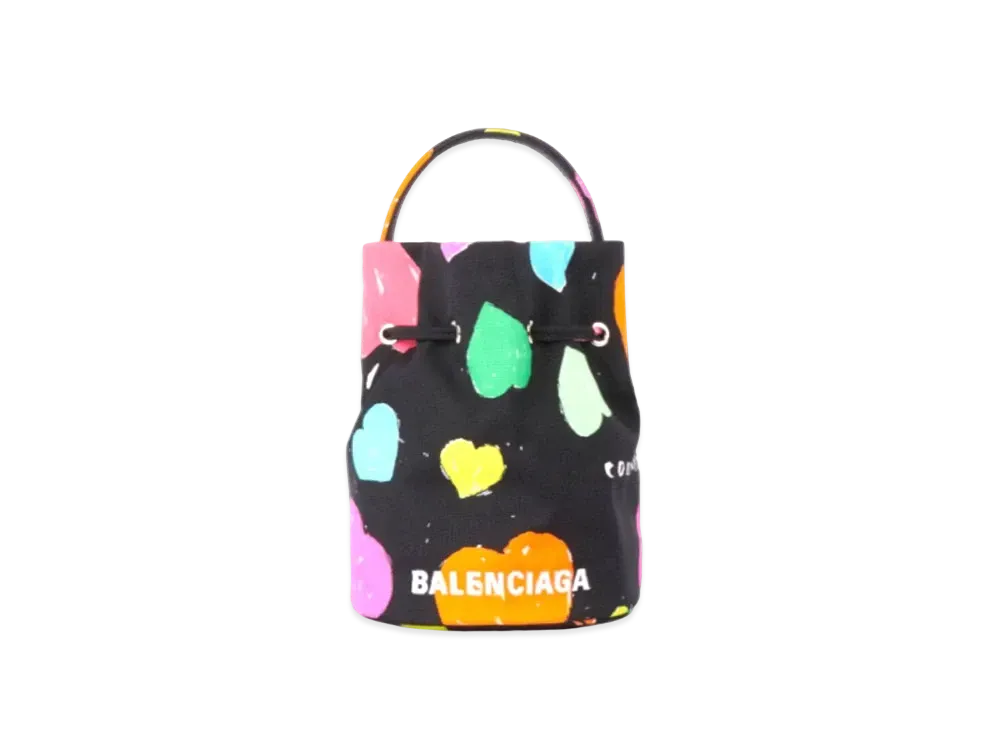 BALENCIAGA Women's Archive Hearts Wheel XS Drawstring Bucket Bag "Black/Gold"