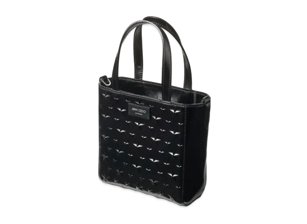 Jimmy Choo Mini Pegasi Glossy Star Embossed Leather Mini Tote Bag "Black"