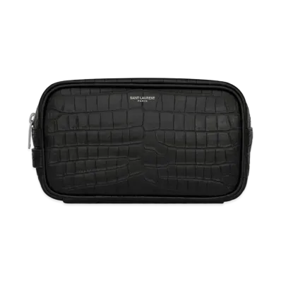 SAINT LAURENT Saint Laurent Paris Small Grooming Case In Crocodile-Embossed Matte Leather "Black"