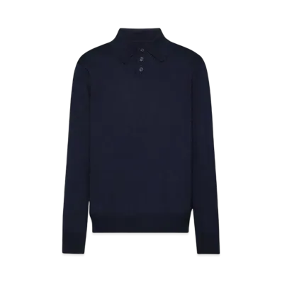 Maison Margiela Men's Elbow Patch Wool Polo "Dark Blue"