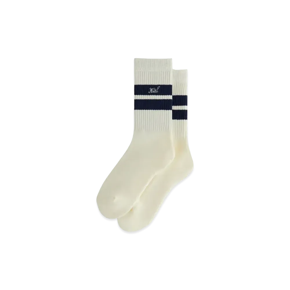 Kith Double Stripe Script Embroidered Cotton Crew Socks "Torpedo"
