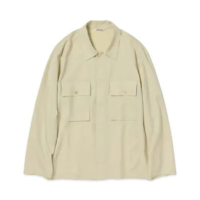 AURALEE Wool Herringbone Over Shirt "Ivory"