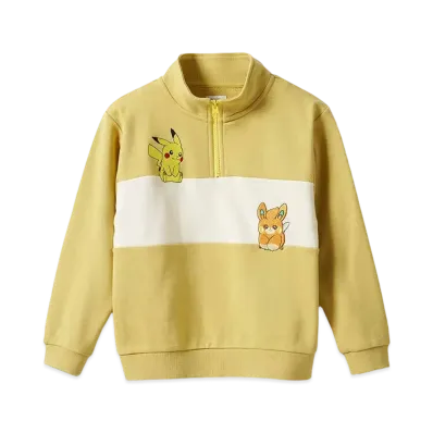 graniph x Pokemon Pikachu & Pamo Kids Fleece Half Zip Sweatshirt "Yellow"