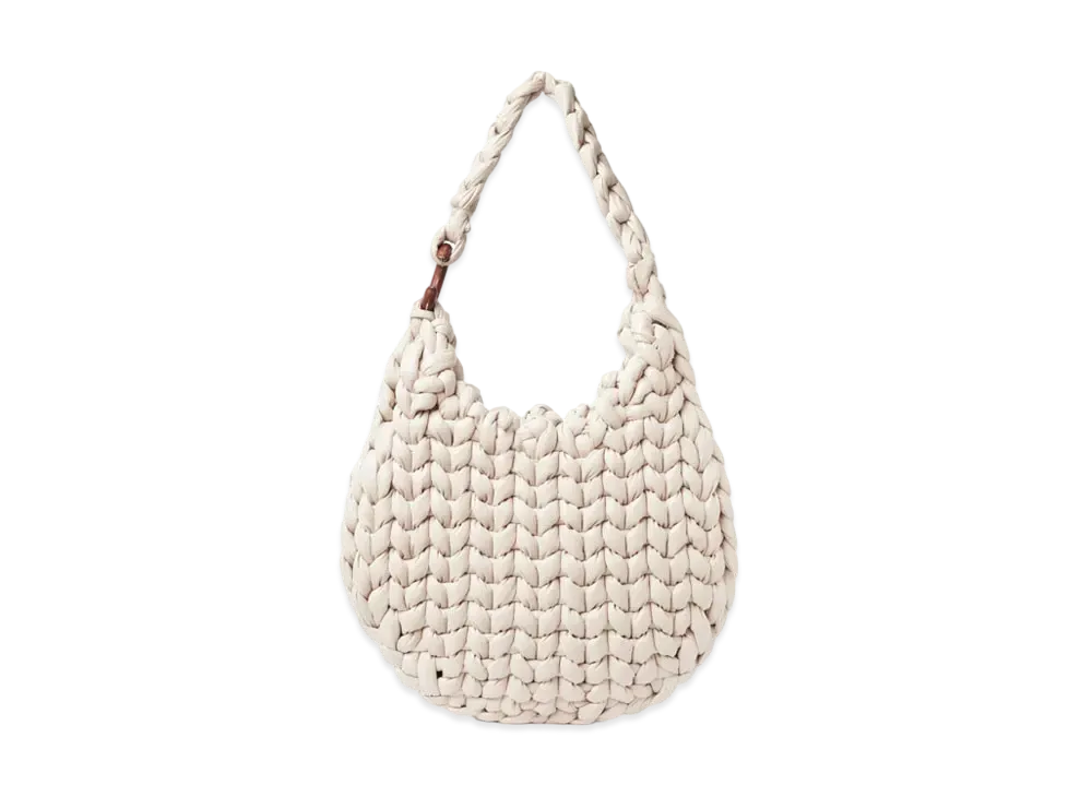 Chloe Large Wooden C Hobo Handbag In Knitted Leather "Nude"