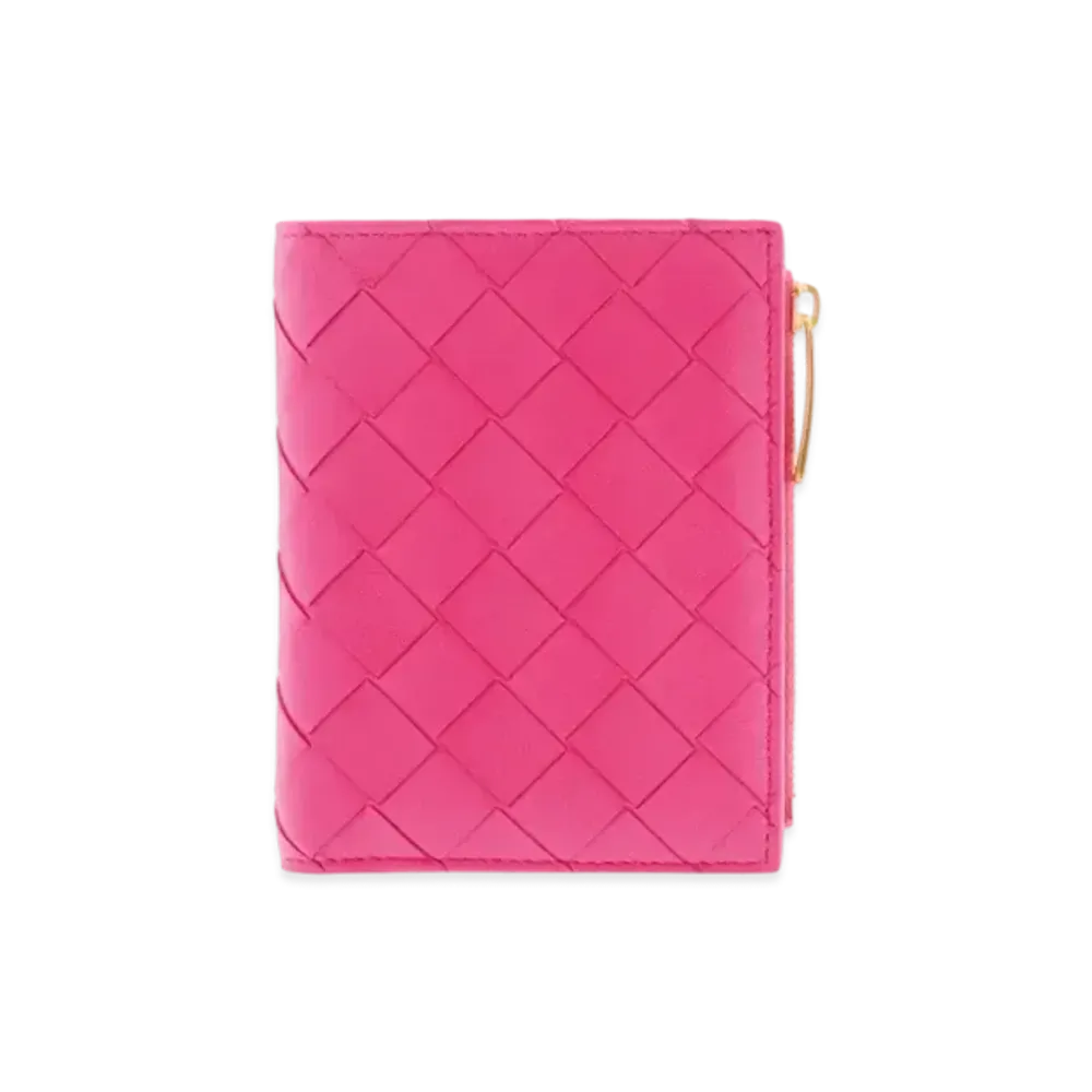 Bottega Veneta Intrecciato Small Lambskin Calfskin Bi-fold Zippered Wallet "Cranberry"