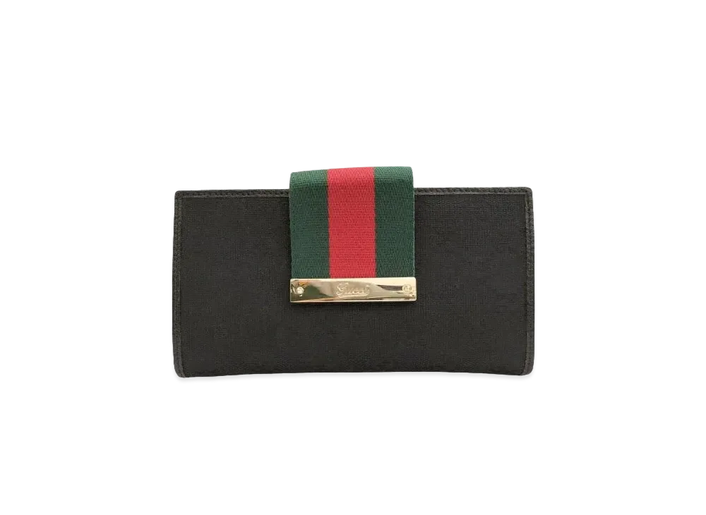 GUCCI Strap Long Wallet Sherry Line GG Canvas "Black"