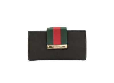 GUCCI Strap Long Wallet Sherry Line GG Canvas "Black"