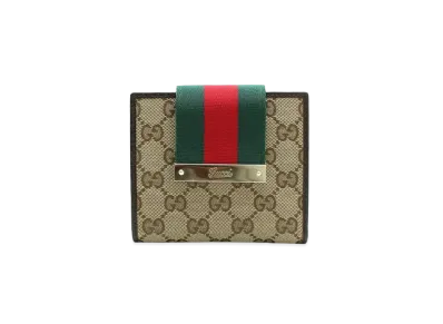 GUCCI Strap Compact Wallet Sherry Line GG Canvas "Beige"