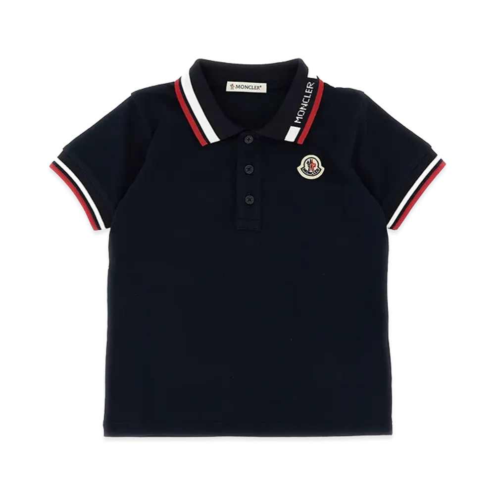 MONCLER Kids Tricolor Trim Polo Shirt "Dark Blue"
