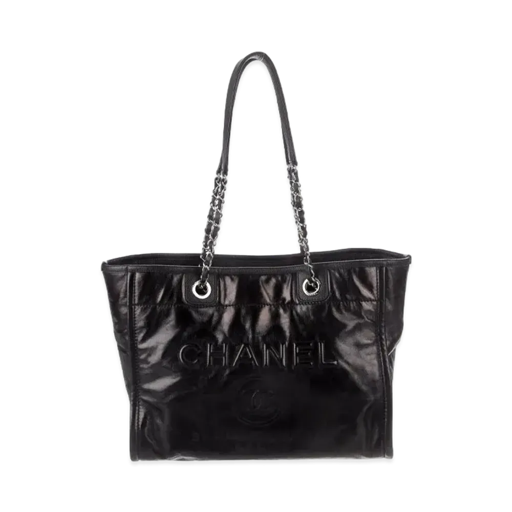 CHANEL Small Deauville Tote Calfskin "Black/Silver"