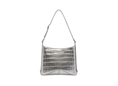 BALENCIAGA XX Small Hobo Bag Crocodile Embossed "Silver"