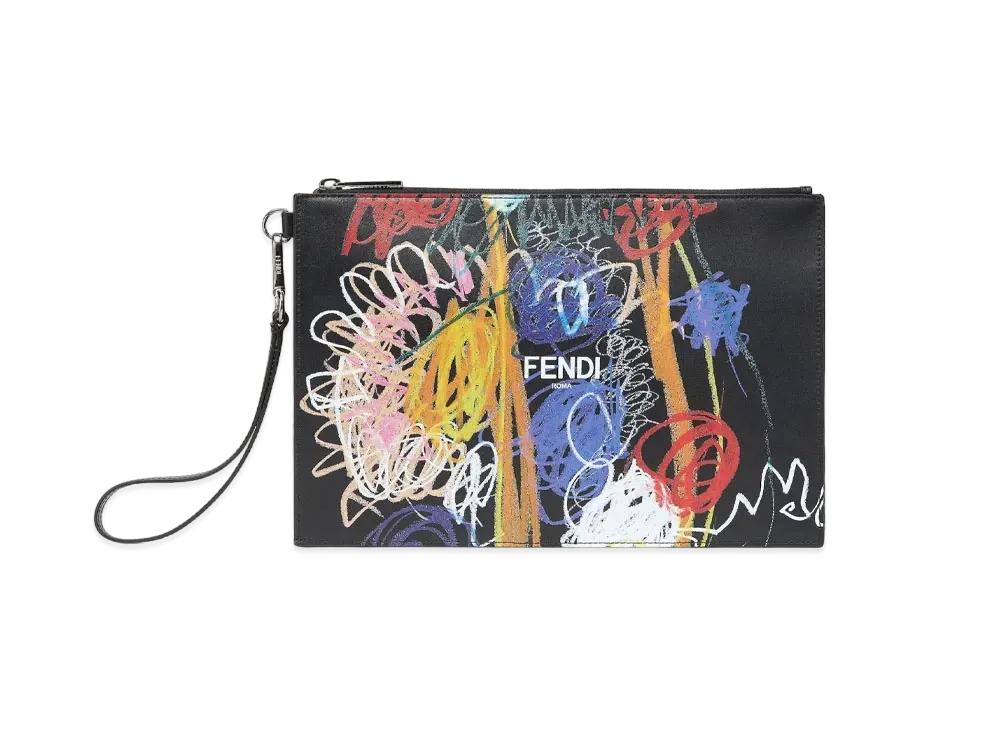 FENDI Flat Slim Clutch Leather Bag "Black"