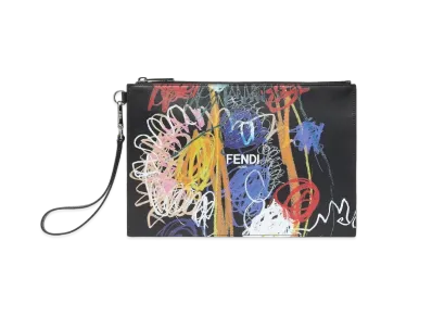 FENDI Flat Slim Clutch Leather Bag "Black"