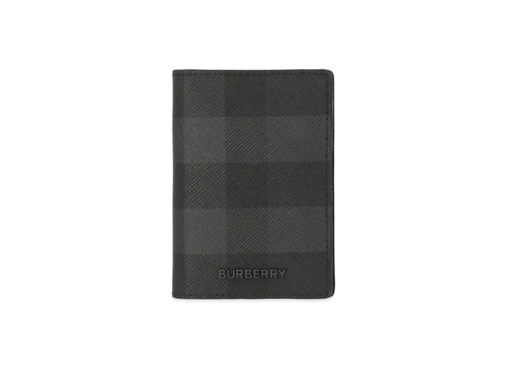 Burberry Check & Leather Folding Card Case "Charcoal Gray"