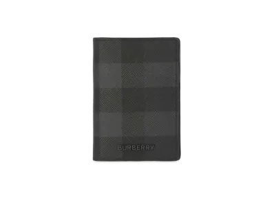 Burberry Check & Leather Folding Card Case "Charcoal Gray"