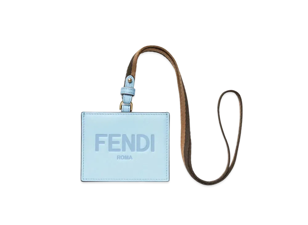 FENDI Leather Name Card Holder "Light Blue"