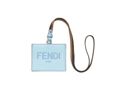 FENDI Leather Name Card Holder "Light Blue"