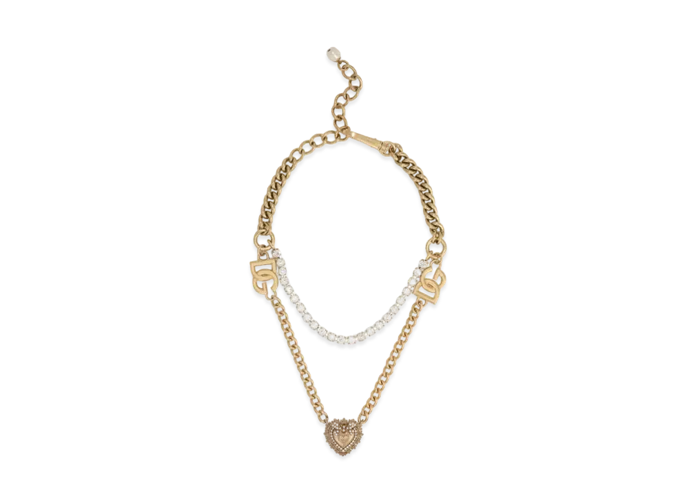 Dolce&Gabbana Double-Chain Necklace with Sacred Heart Pendant "Gold"