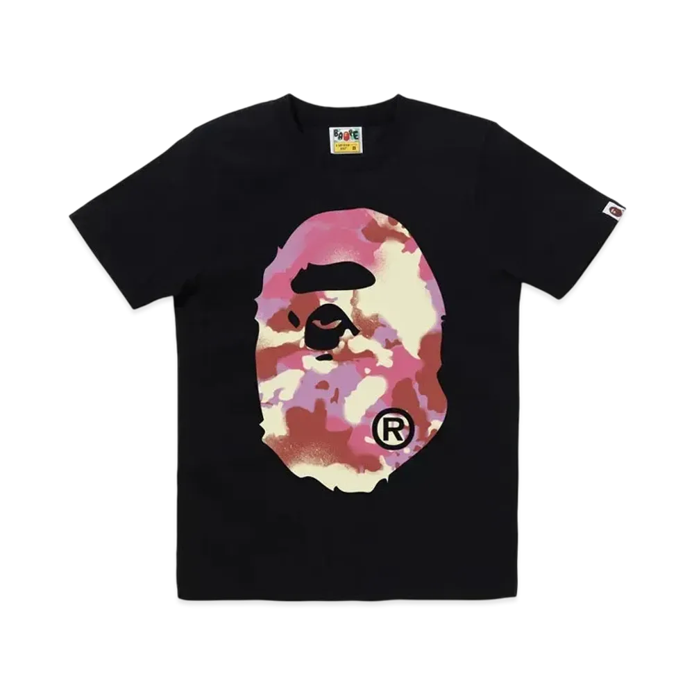 A BATHING APE Map Camo Big Ape Head Tee "Black/Pink"