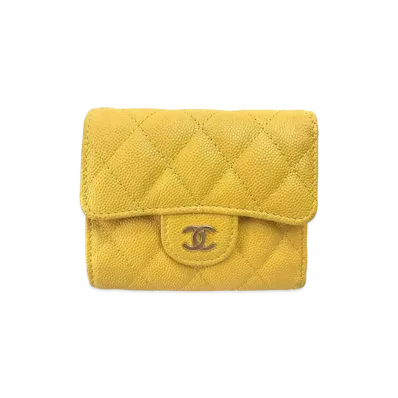 CHANEL Caviar Skin Matelasse Compact Wallet "Yellow"