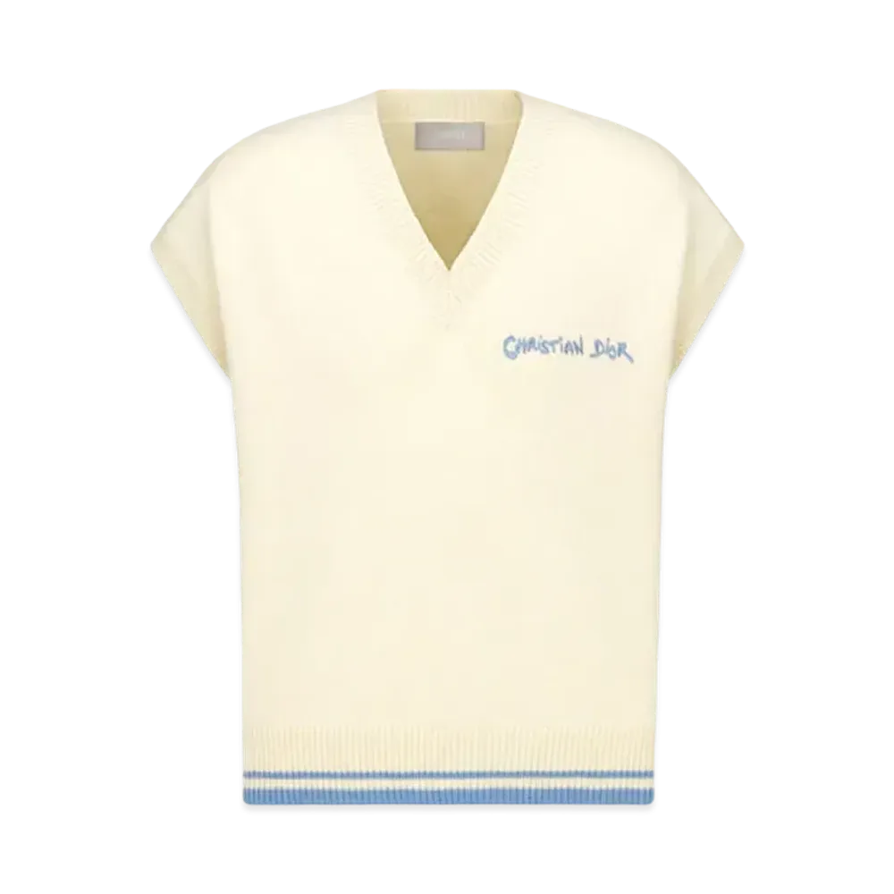 Dior Christian Dior Tag Sweater Vest Wool and Alpaca Jersey "White"