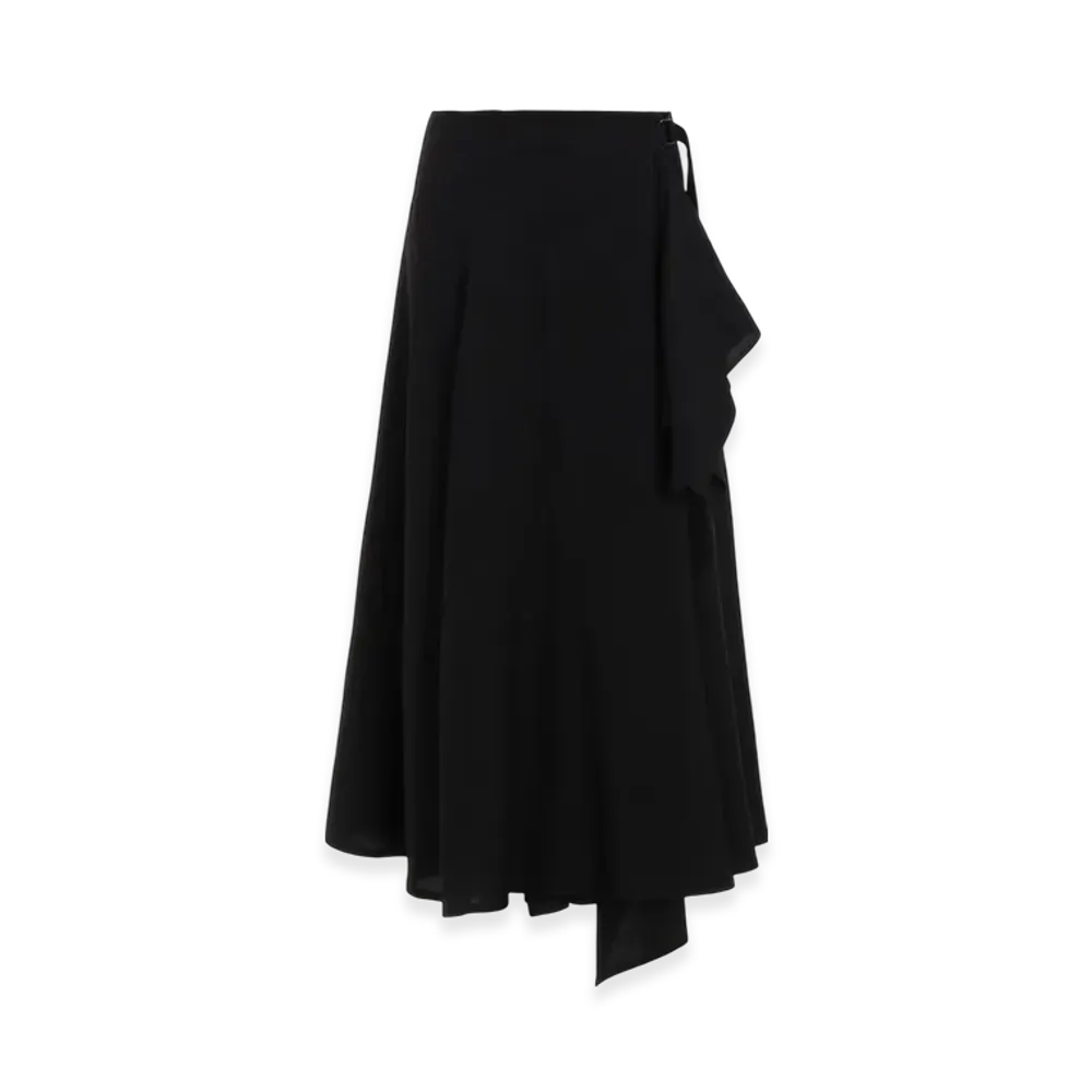 Yohji Yamamoto Cu/W High Twisted Gabardine Flare Wrap Skirt "Black"