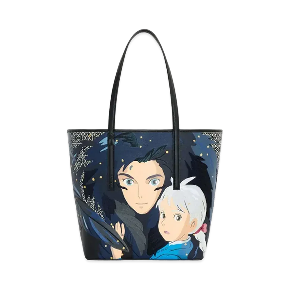 LOEWE x Howl's Moving Castle Howl T Tote Bag In Anagram Jacquard and Calfskin "Black"